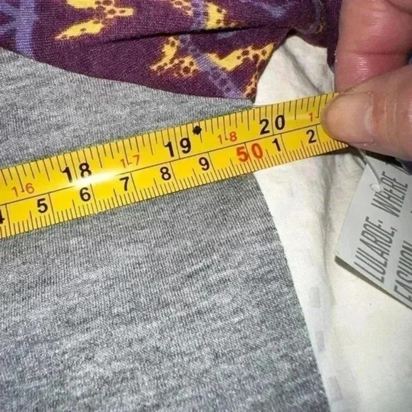 Lularoe large grey Randy baseball‎ T. Purple & yellow aztec sleeve, grey body. - Picture 5 of 7